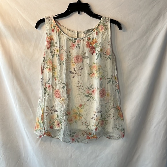Cream Floral Sheer Sleeveless Top Size M - Picture 3 of 10